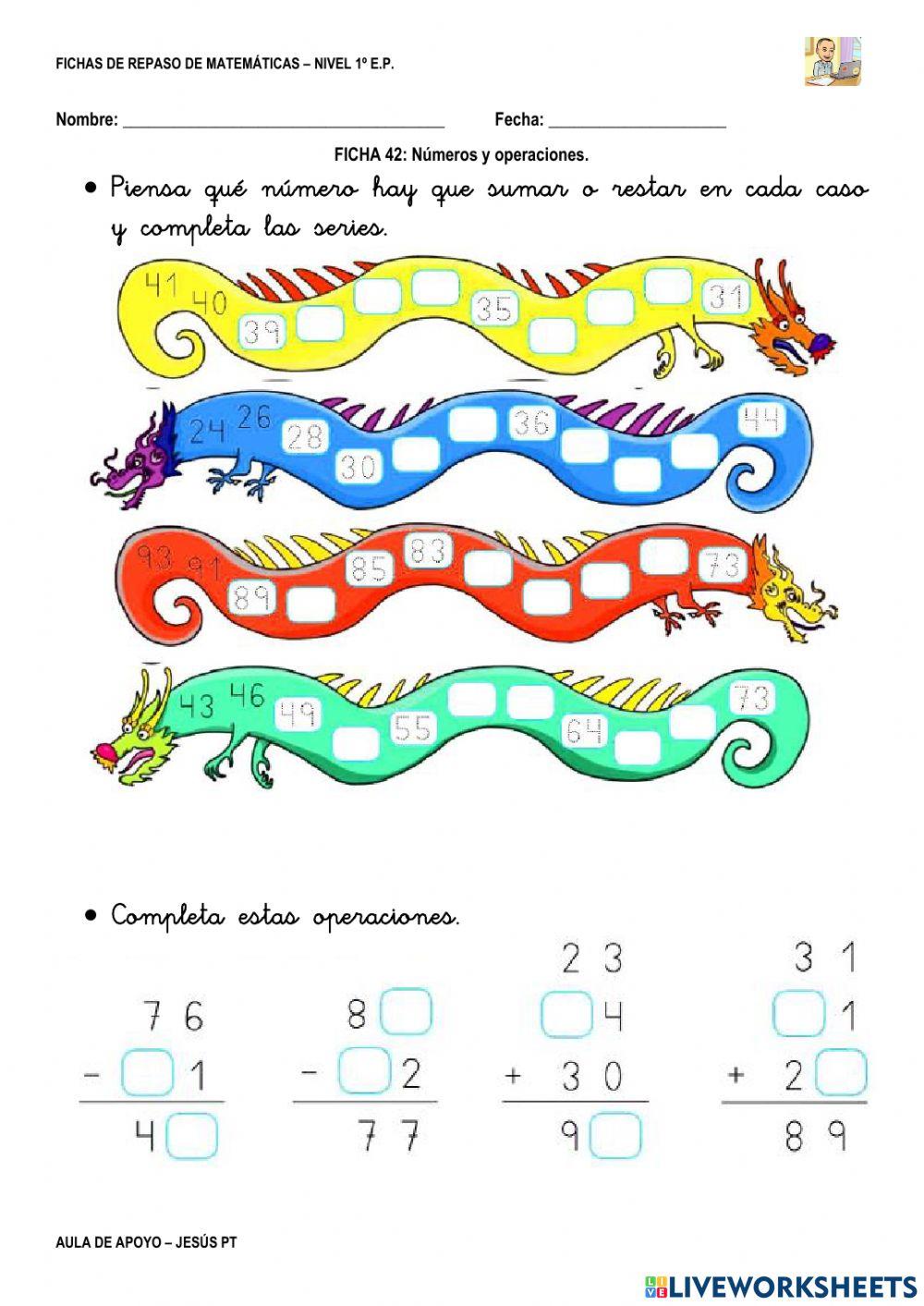 Ficha Matemáticas 42-1EP-Números y operaciones