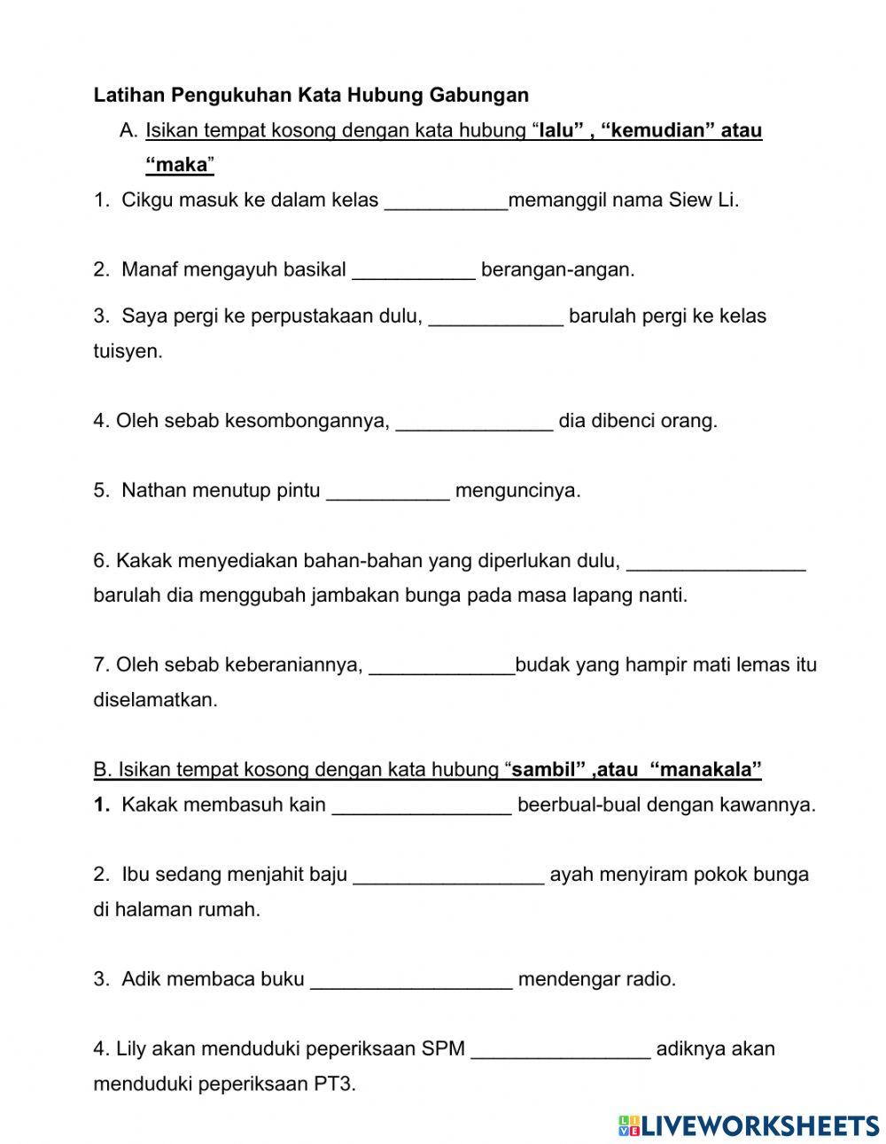 Latihan Kata Hubung Gabungan
