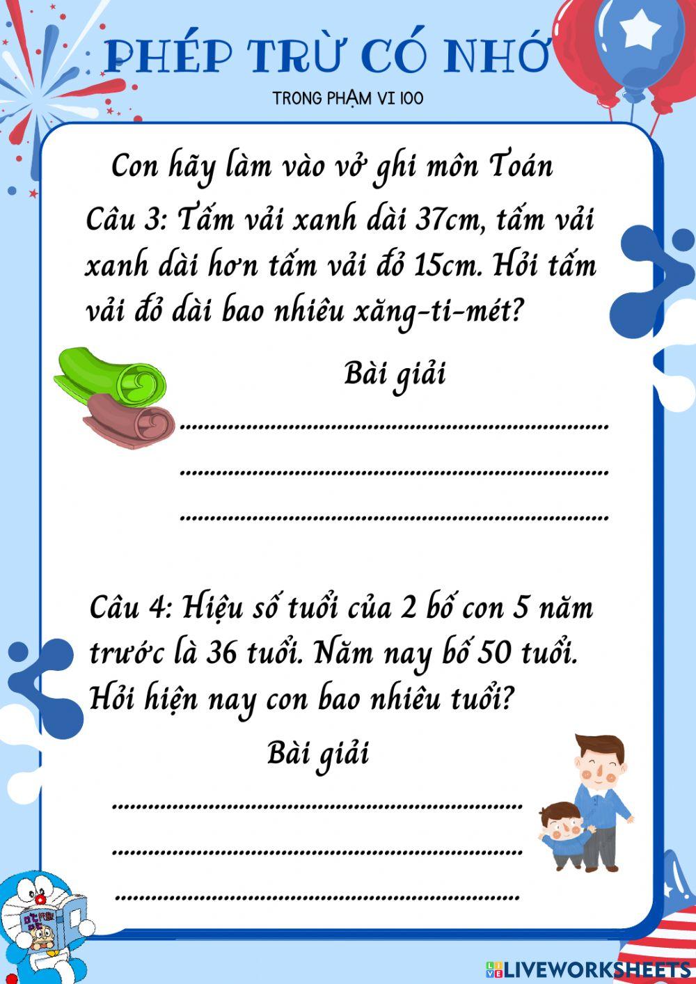 Phép trừ có nhớ trong phạm vi 100