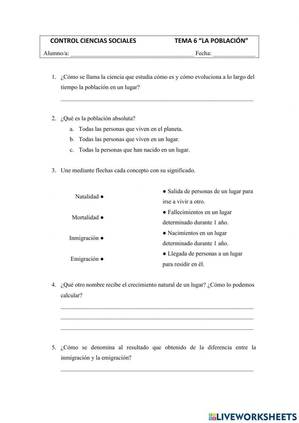 Prueba de control -La población-