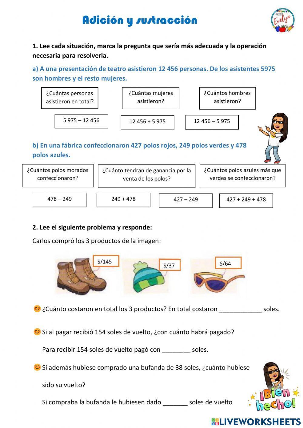 Problemas de suma y resta Problemas de suma y resta