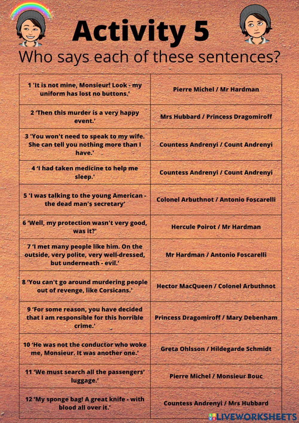 Orient Express 5 worksheet Live Worksheets