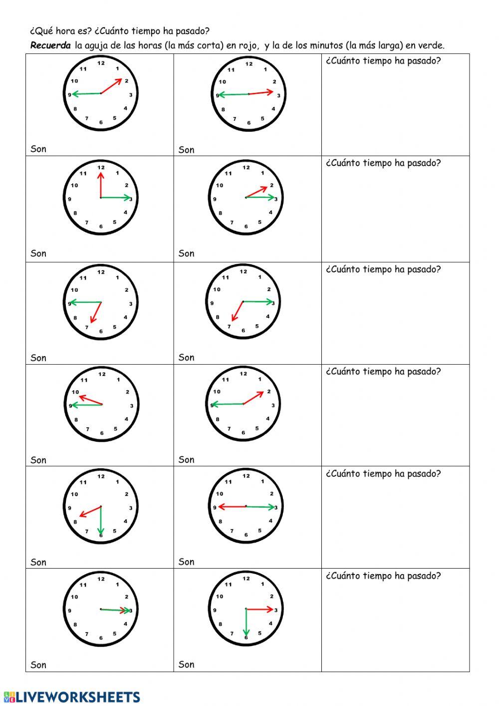 ¿Qué hora es?. ¿Cuánto ha pasado? 2