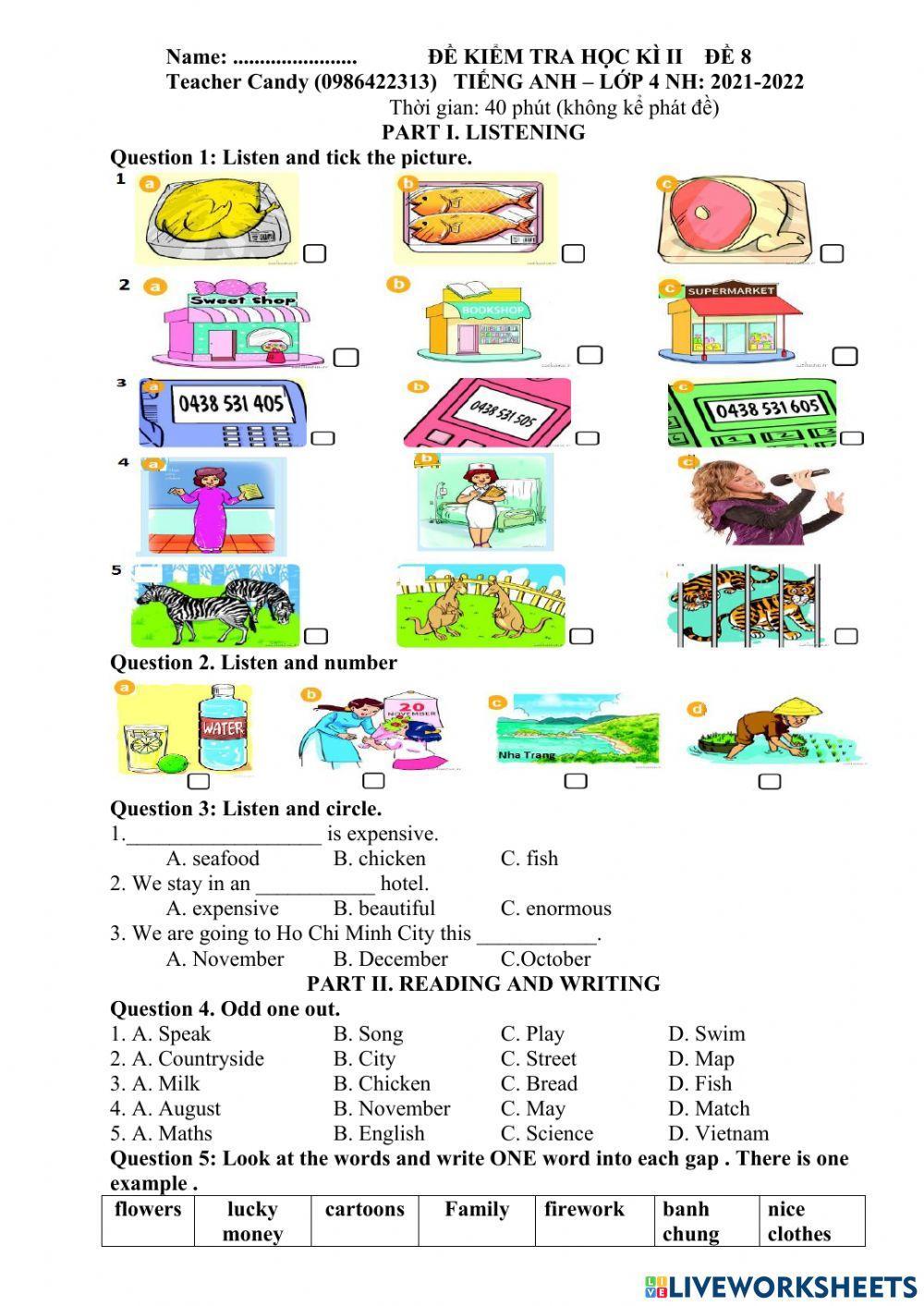 Mid term test 8 for grade 4
