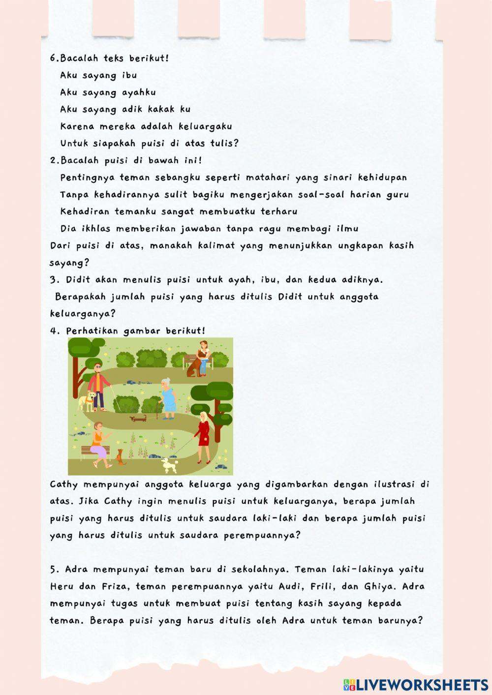Contoh Soal Evaluasi Kelas 1 SD Tema 1 Subtema 4: Aku Istimewa