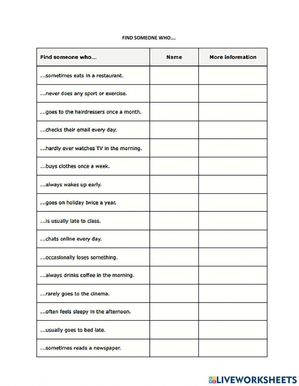 Find someone who....