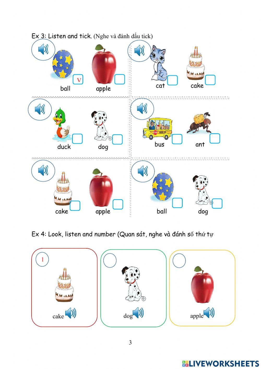 Level A1 - Lesson 4 (dog, duck, cat, cake)