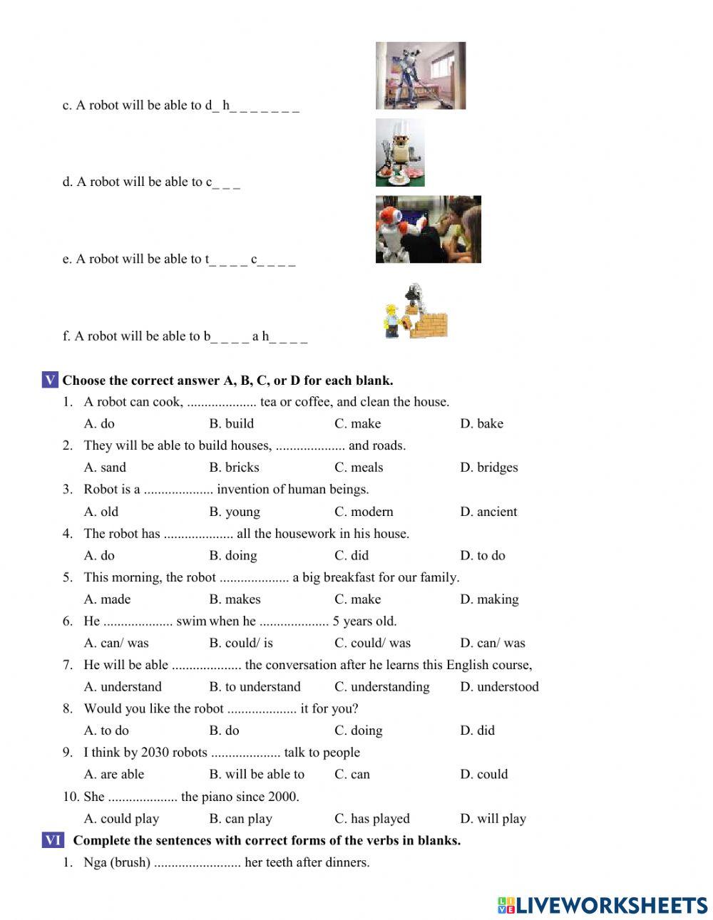 Tieng anh 6 unit 12 online exercise for live worksheets