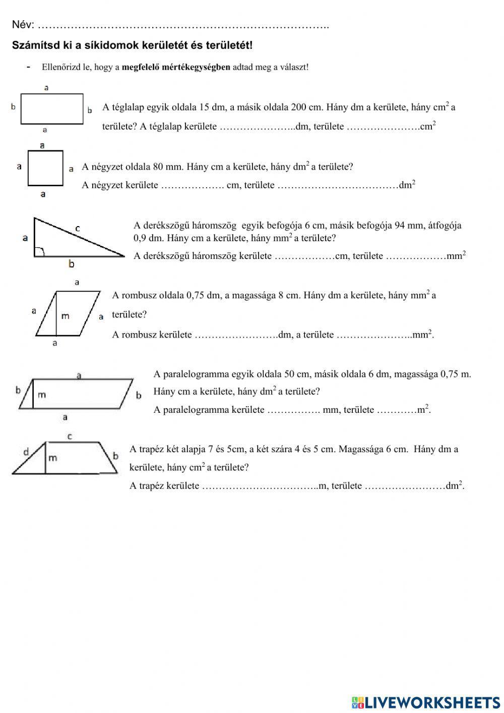 Terület és kerületszámítás