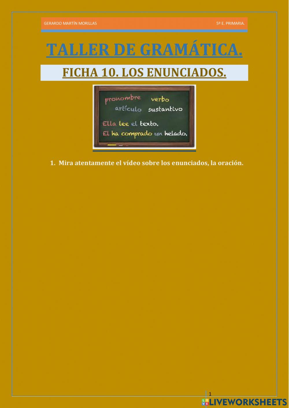Taller de gramática. Ficha 10. II.