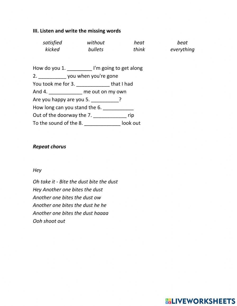 Another one bites the dust - Queen LC handout