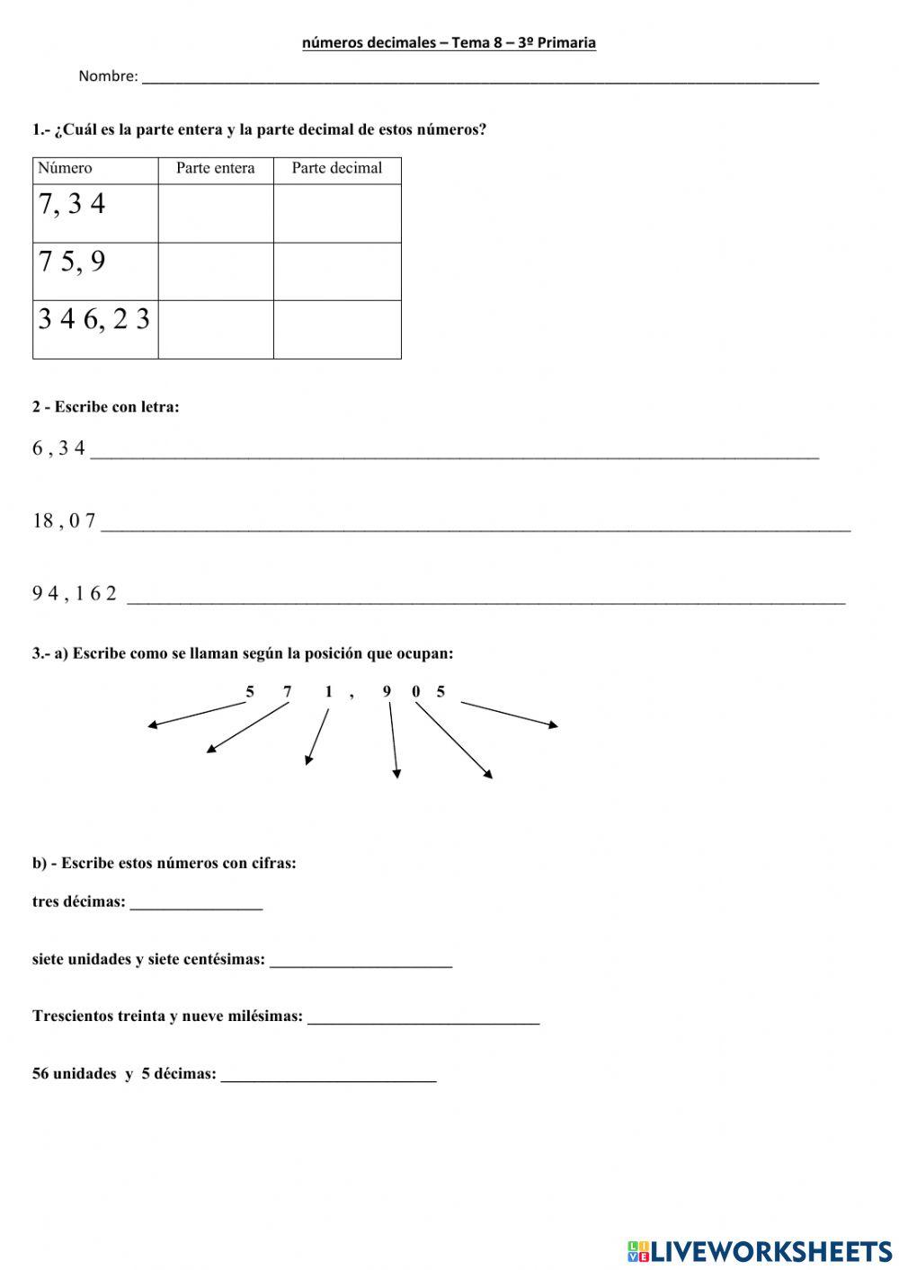 Tema 8 y 9 Matemáticas 3º Primaria