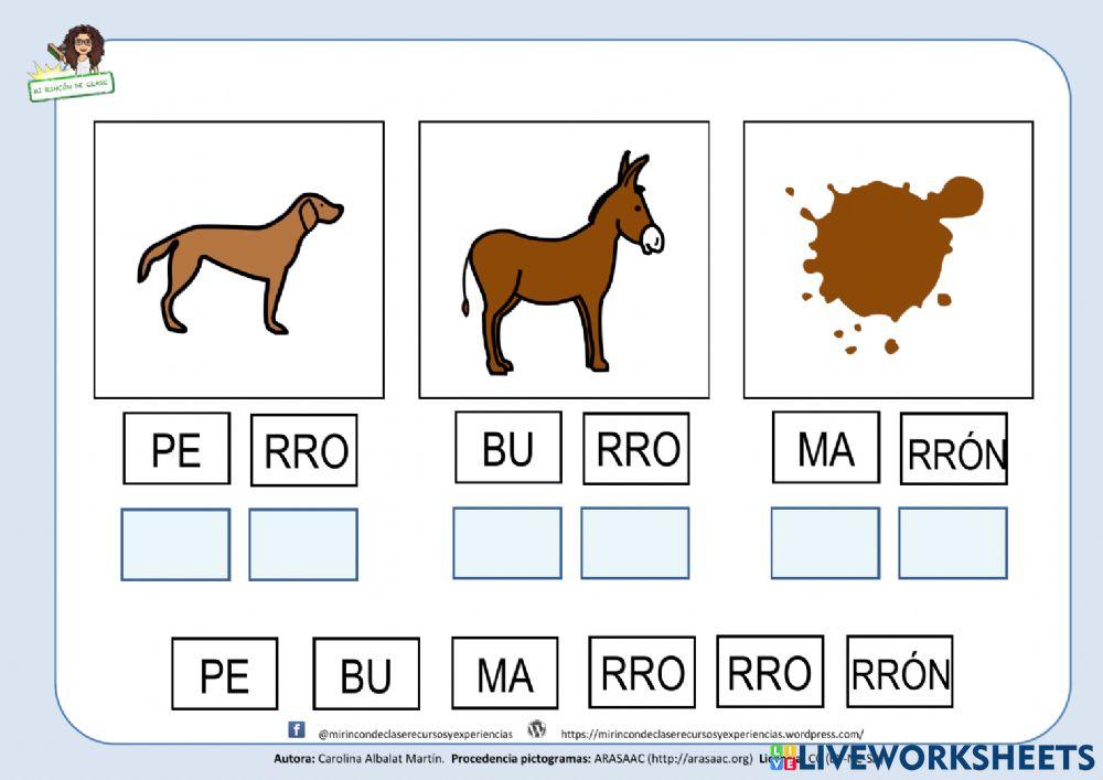 Rr: perro, burro, marrón