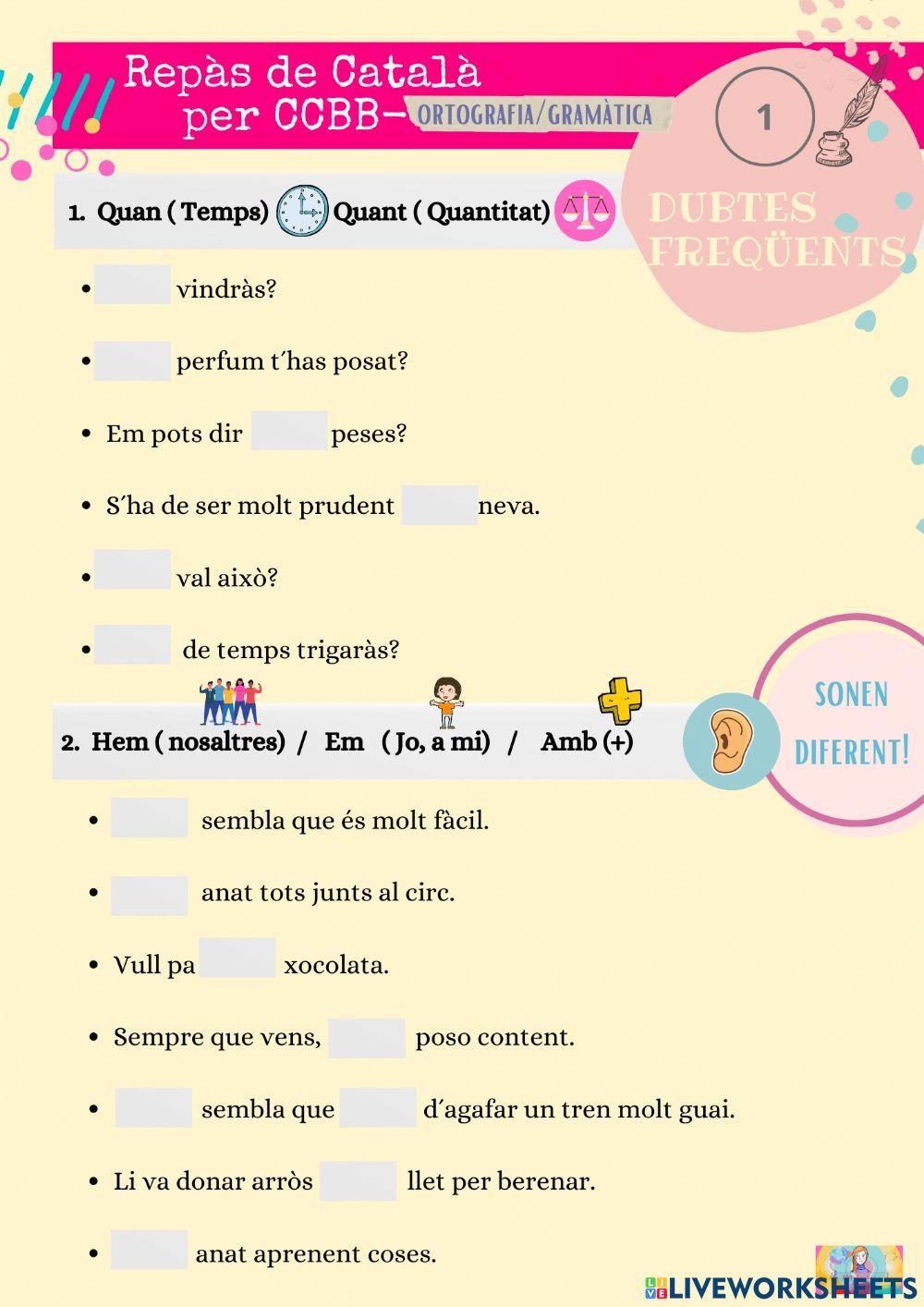 Repàs ccbb- 1. Dubtes freqüents- Quan-quant- Hem-em-amb