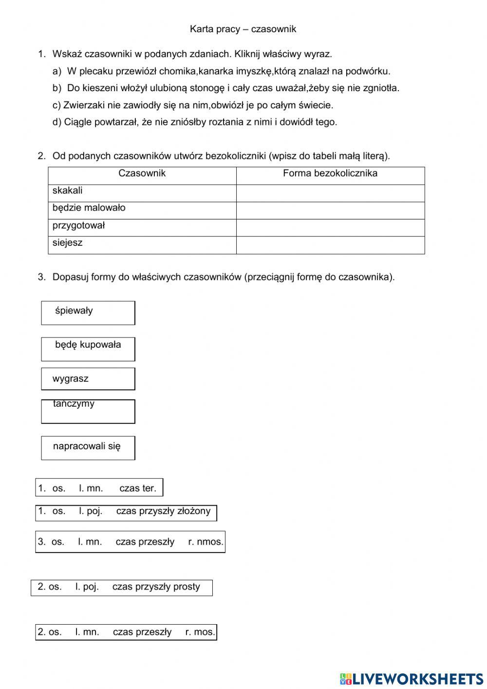 Czasownik Karty Pracy Klasa 3 Czasownik Klasa Online Exercise For Live Worksheets, 51% OFF