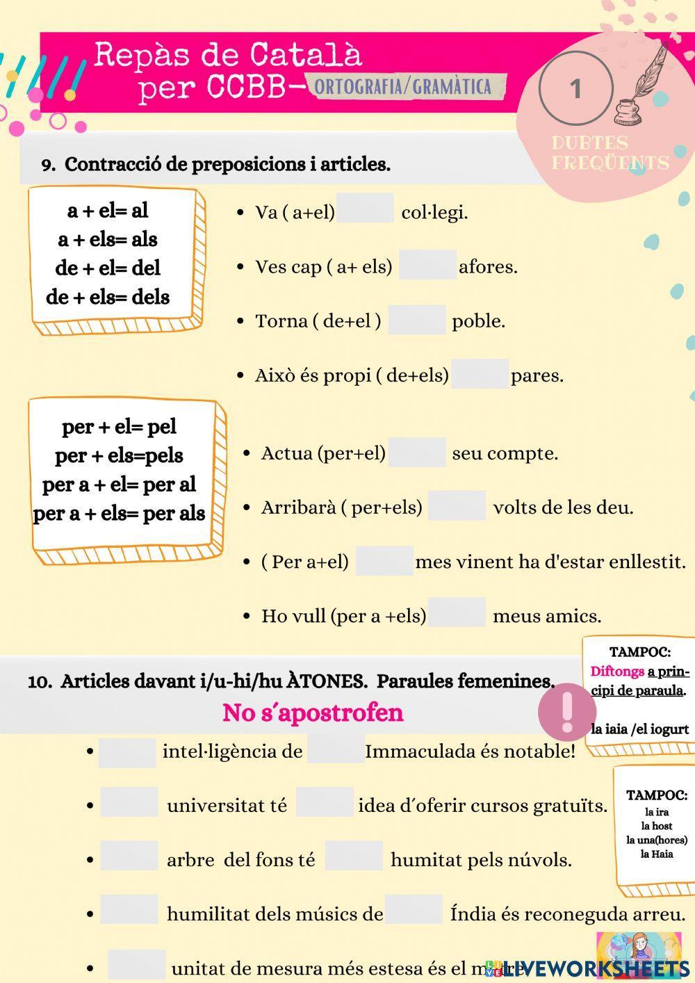 REPÀS CCBB. DUBTES FREQÜENTS 4- Contracció i apostrofació i-u