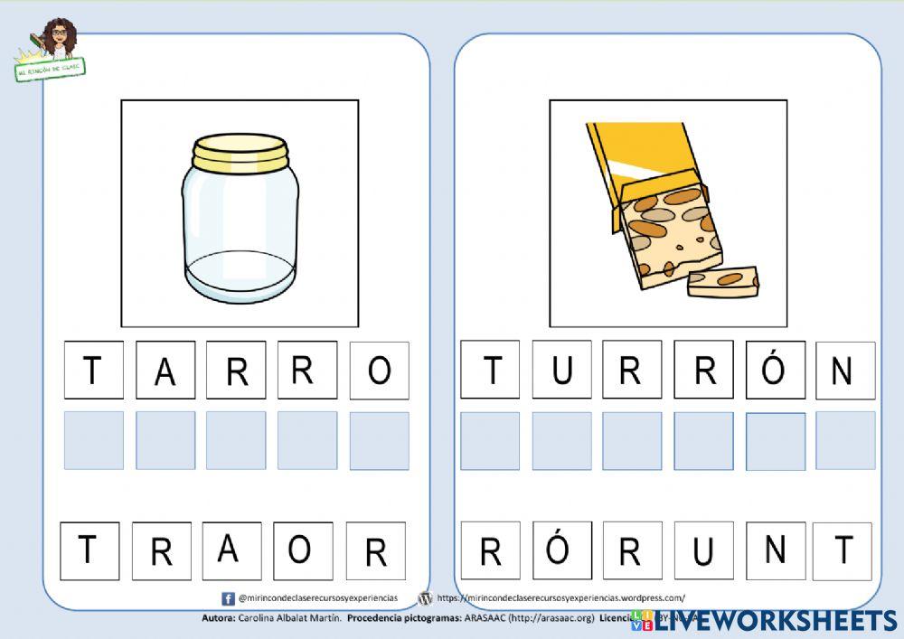 Rr: tarro, turrón, puerro