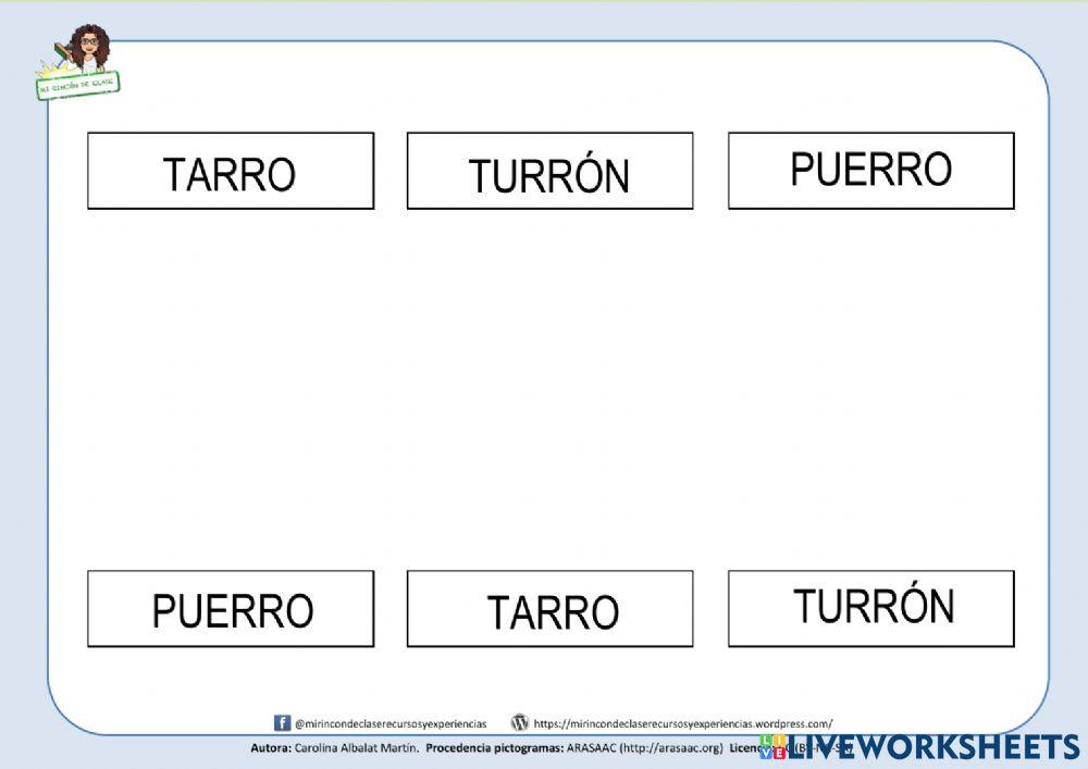 Rr: tarro, turrón, puerro