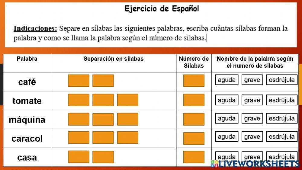 Ejercicio de aguda, grave y esdrújula