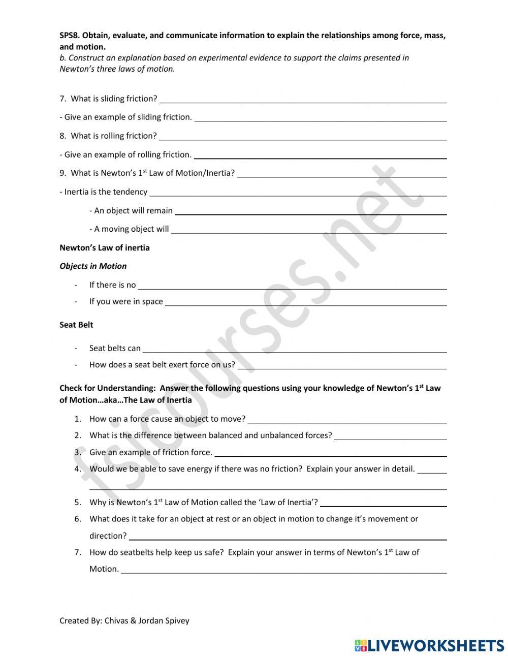 Newton's 1st Law of Motion Video Notes