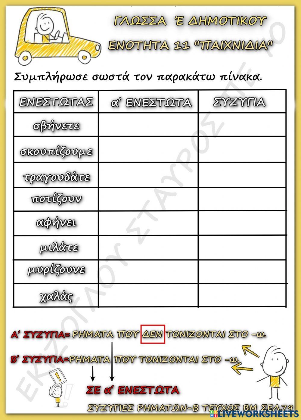 Συμπληρωσε σωστα τον πινακα.