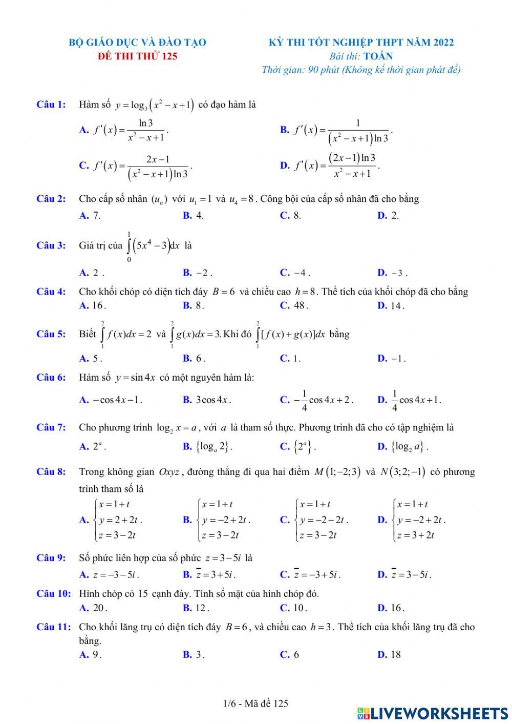 TNTHPT-MĐ-67-Đề ôn tập số 125