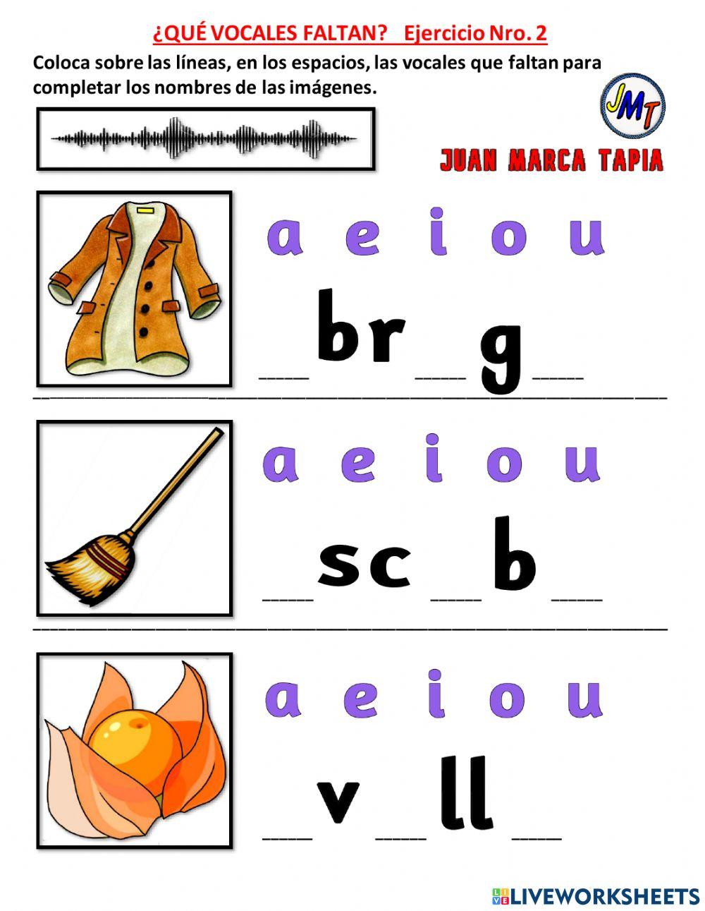 ¿QUÉ VOCALES FALTAN?   Ejercicio Nro. 2