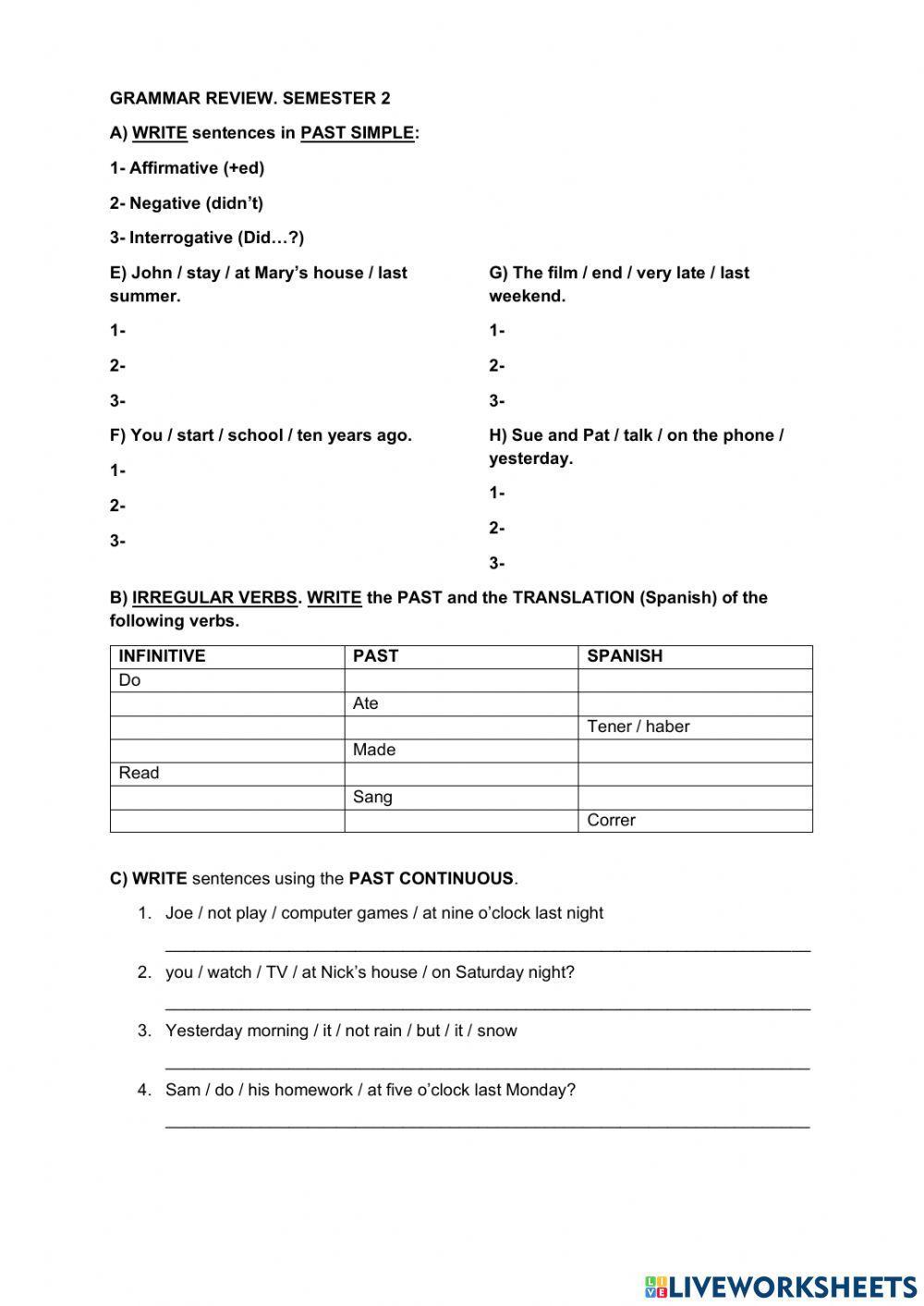 Grammar review 1º ESO