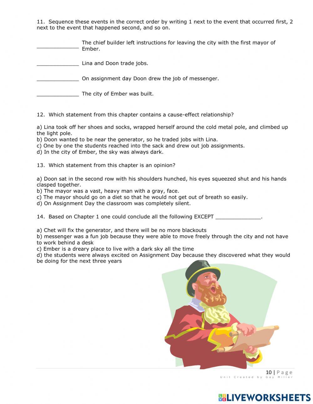 The City of Ember Ch 1 Quiz online exercise for | Live Worksheets