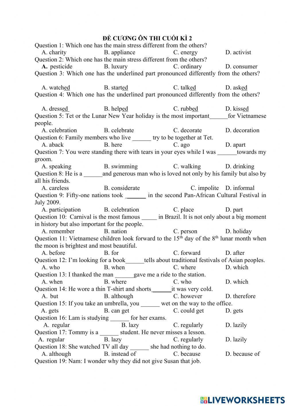 Đề cương kiểm tra cuối kì 2