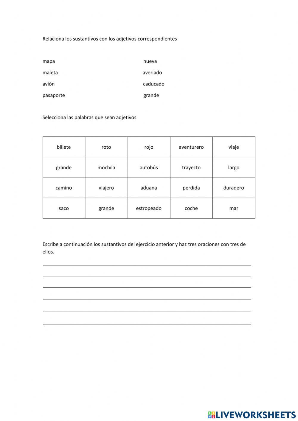 Evaluación sustantivos y adjetivos