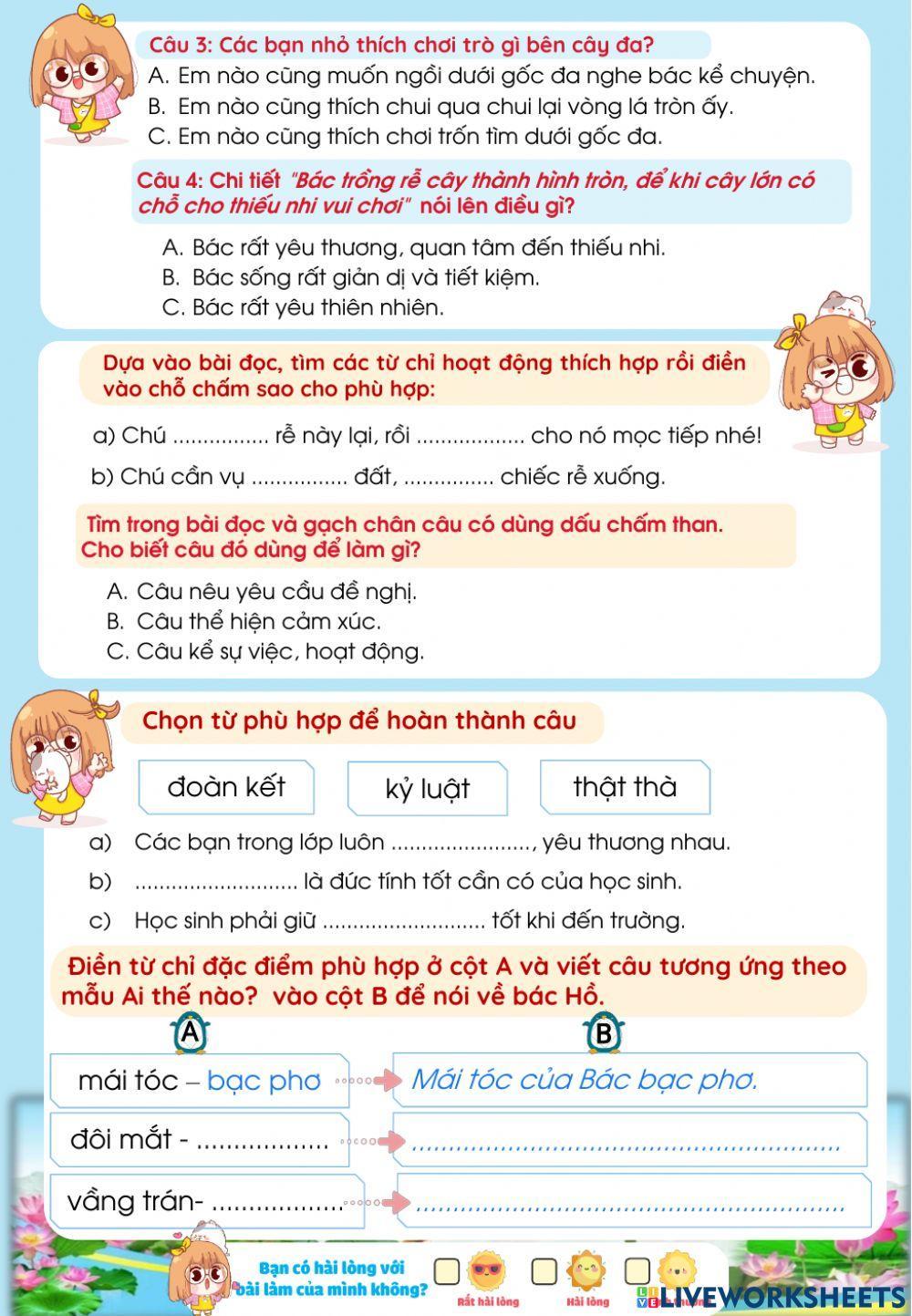 Lớp 2 - Tiếng việt - Tuần 28 - Đề 1