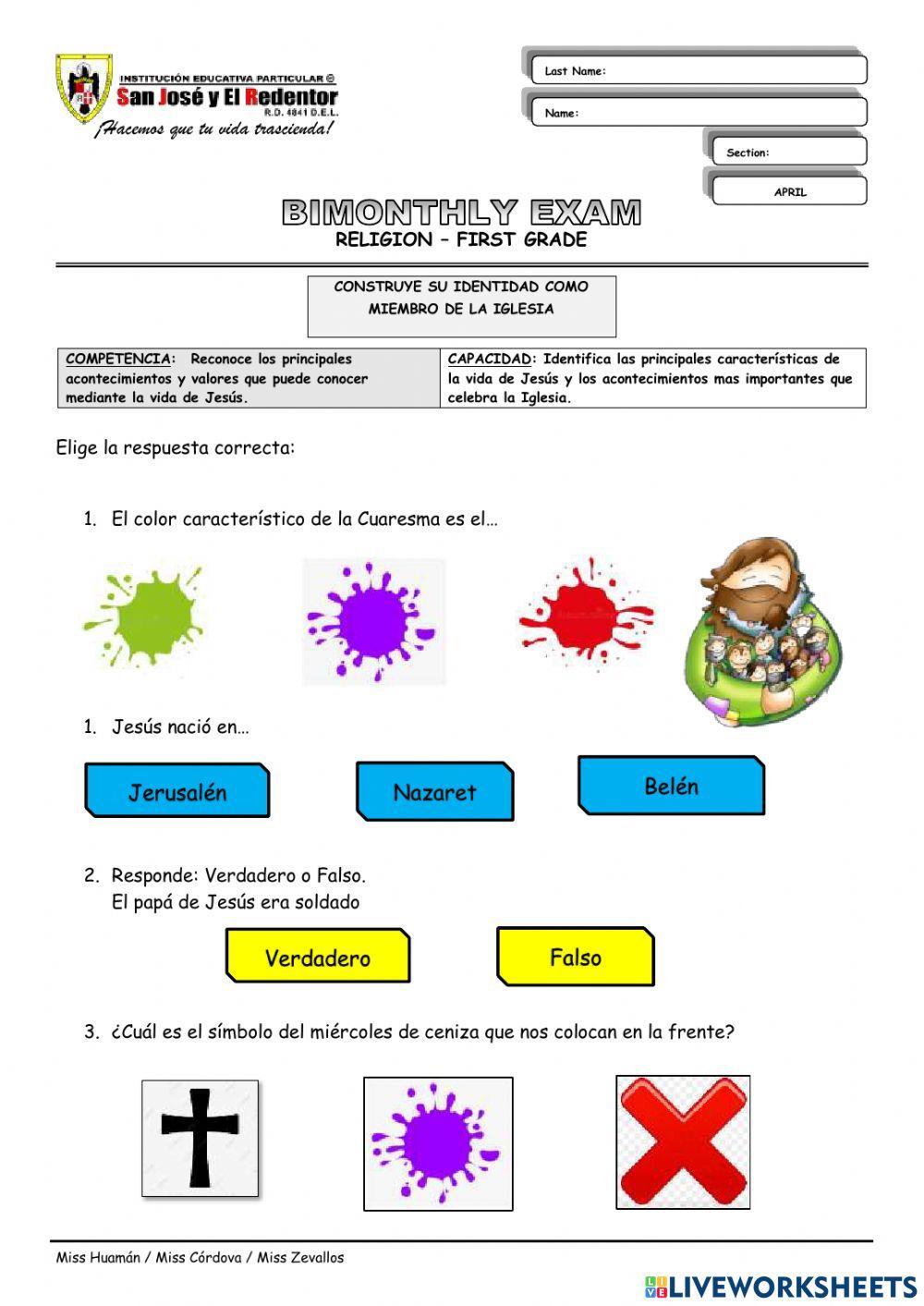 Examen de religión Examen de religión