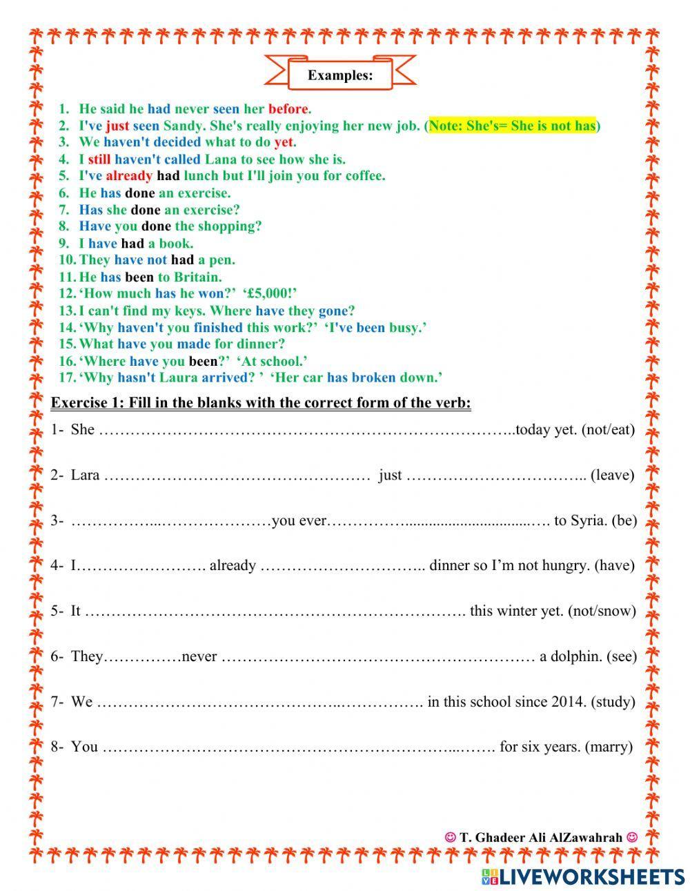 The Present Perfect Simple tense explanation and exercises