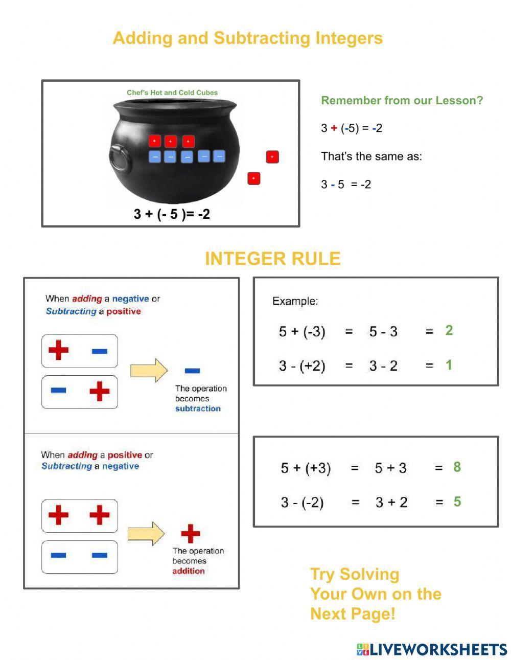 Adding and Subtracting Integers 2 : Integer Rule Adding and Subtracting Integers 2 : Integer Rule