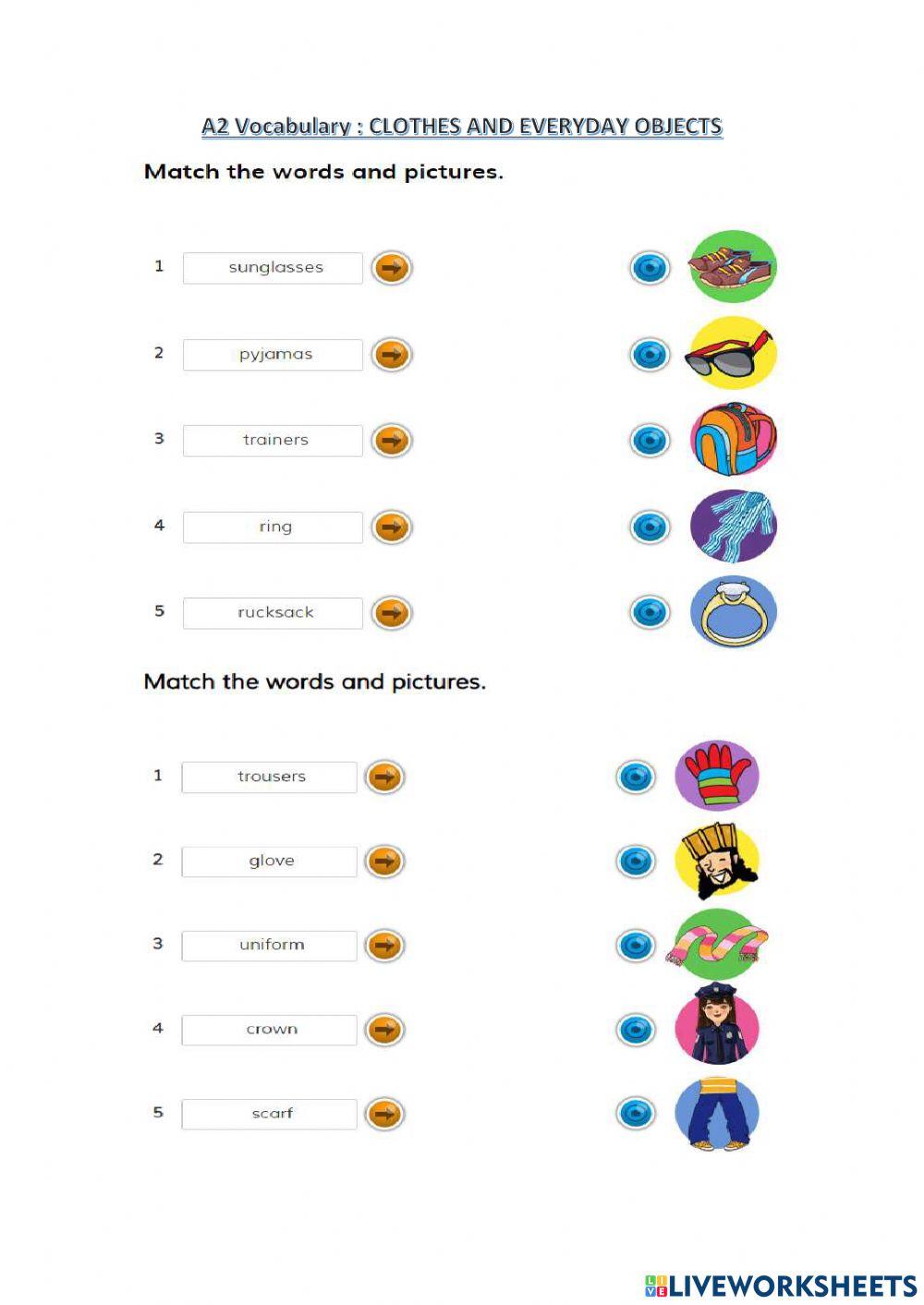 A2 Flyers Vocabulary : Clothes and everyday objects