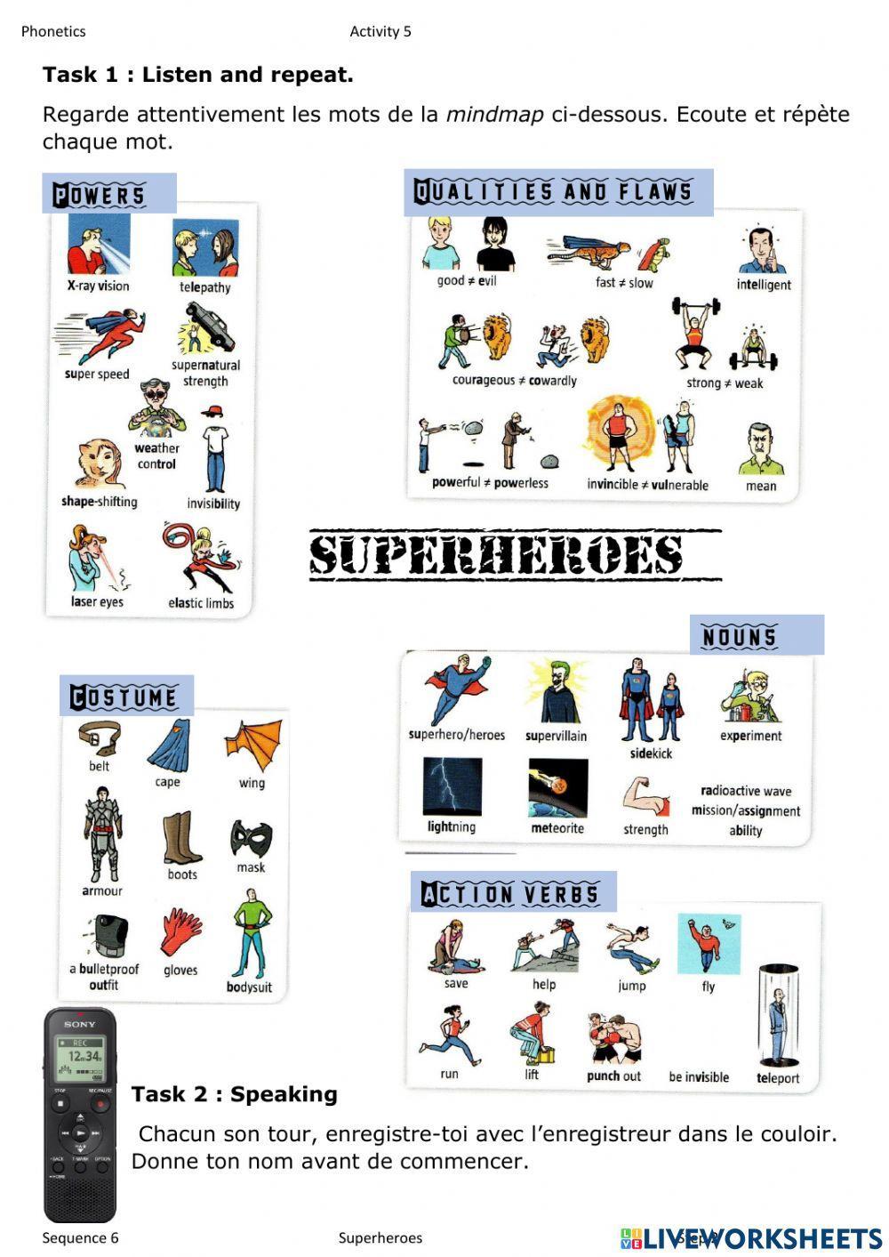 Superheroes vocabulary pronunciation