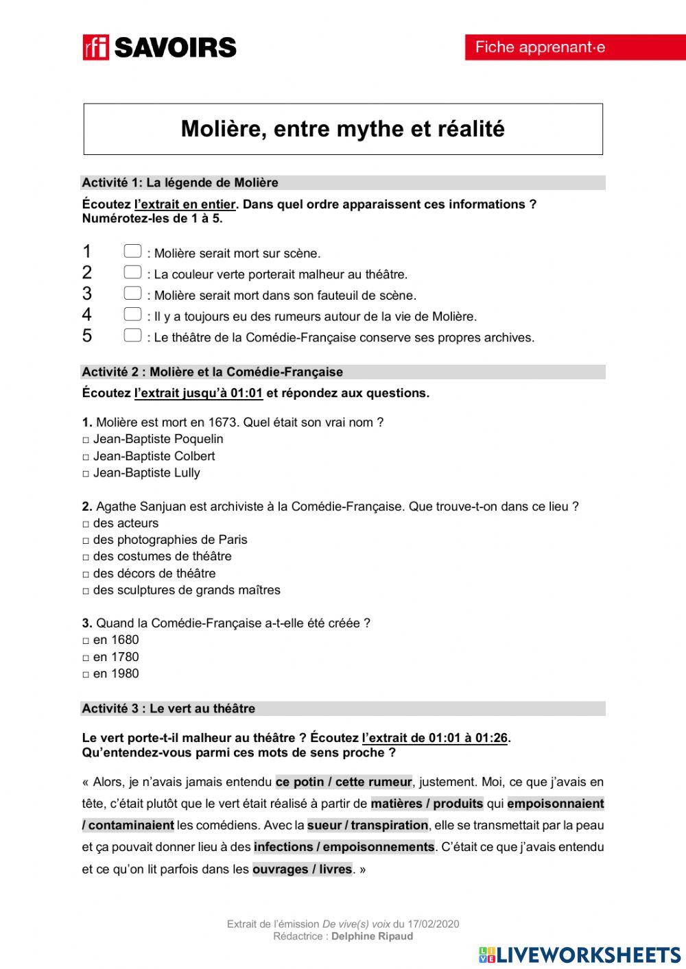 CO MOLIÈRE MYTHE ET RÉALITÉ  B1-B2