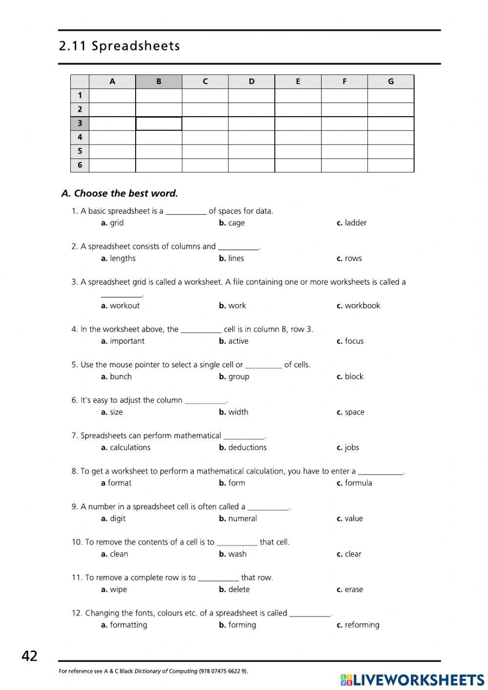 Excel basics online exercise for live worksheets