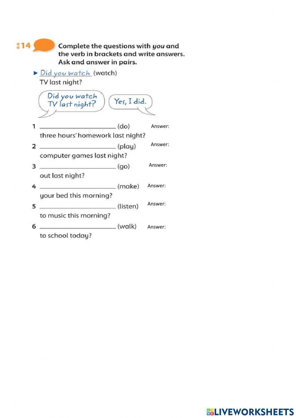 O2 Review - Questions Simple Past Was-Were.DId