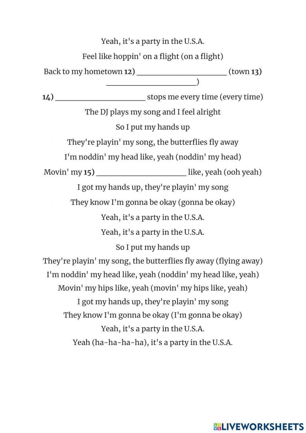 Party in the USA (Song) - Complete the Lyrics