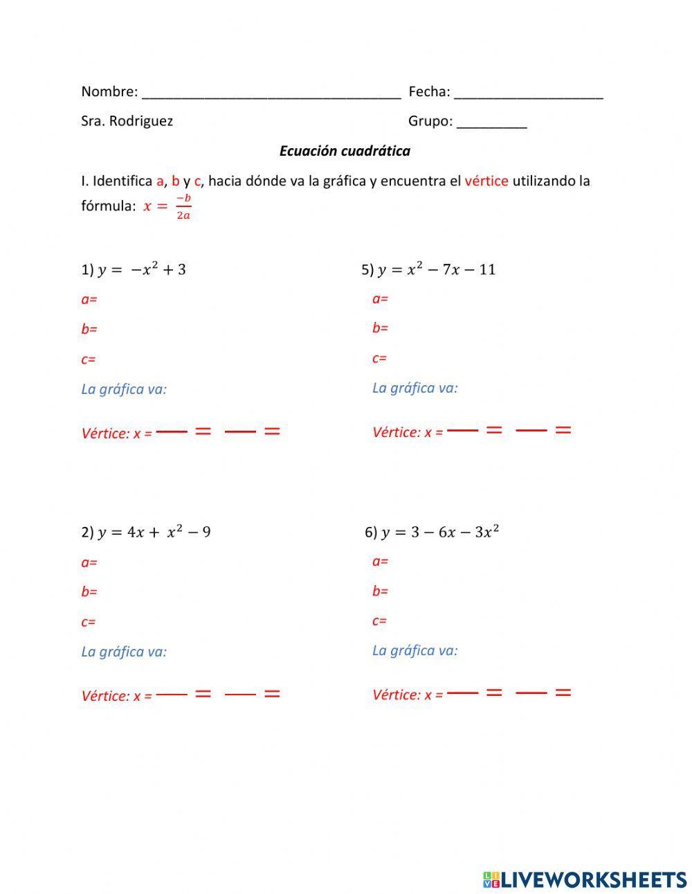 Identificar vértice de una cuadrática