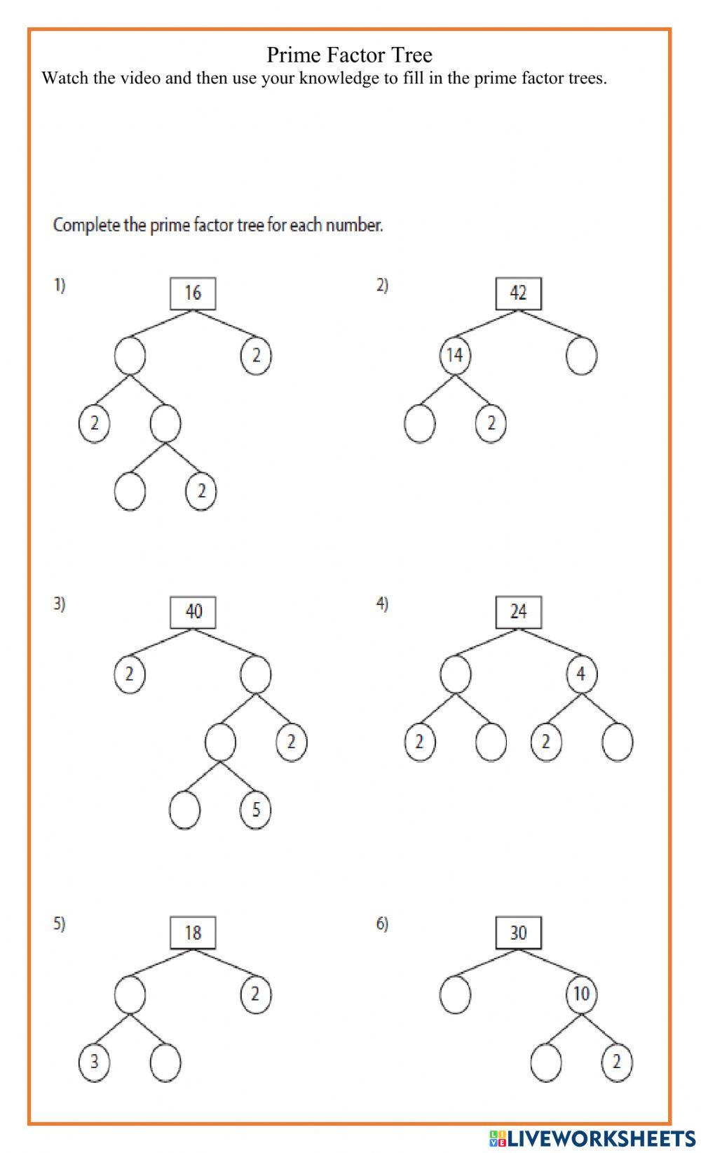 Factor Tree Worksheets Grade 4
