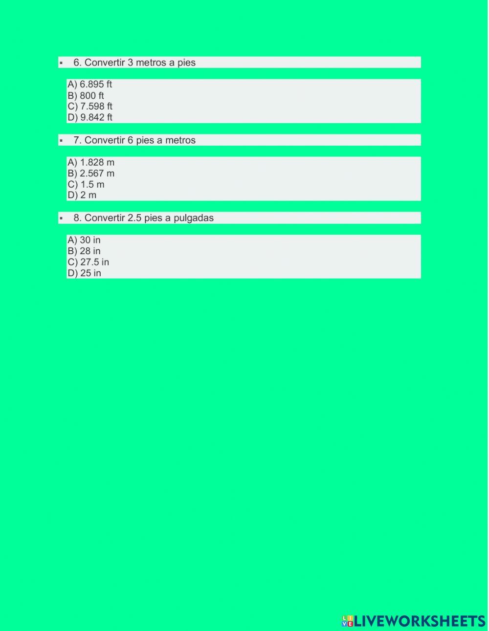 ACTIVIDAD DE CONVERSIONES DE MEDIDAS INGLESAS DE LONGITUD