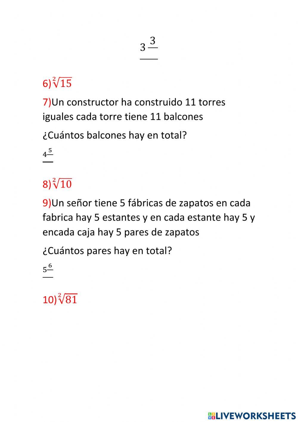 Potencias y raiz cuadrada