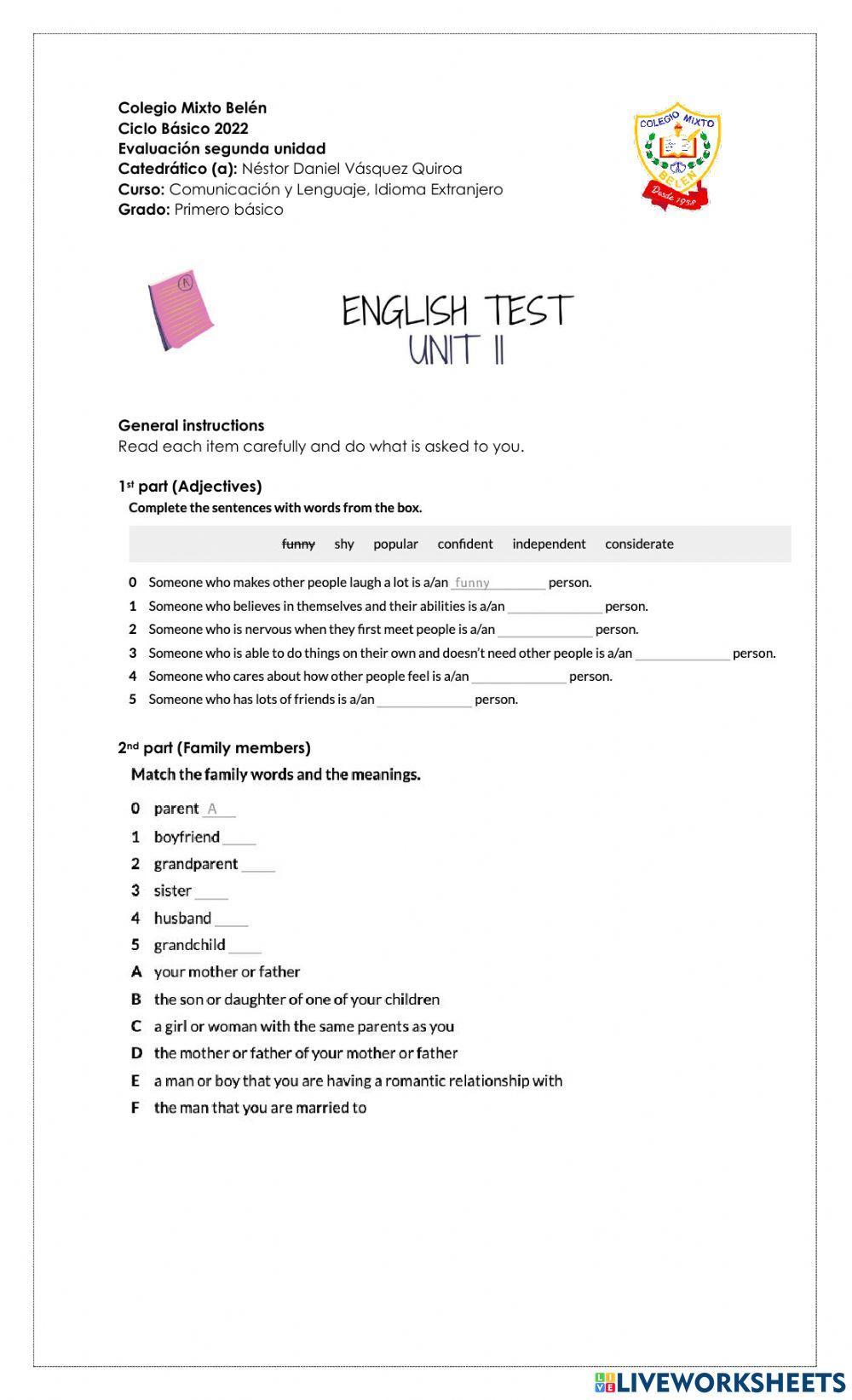 Evaluación bimestre 2