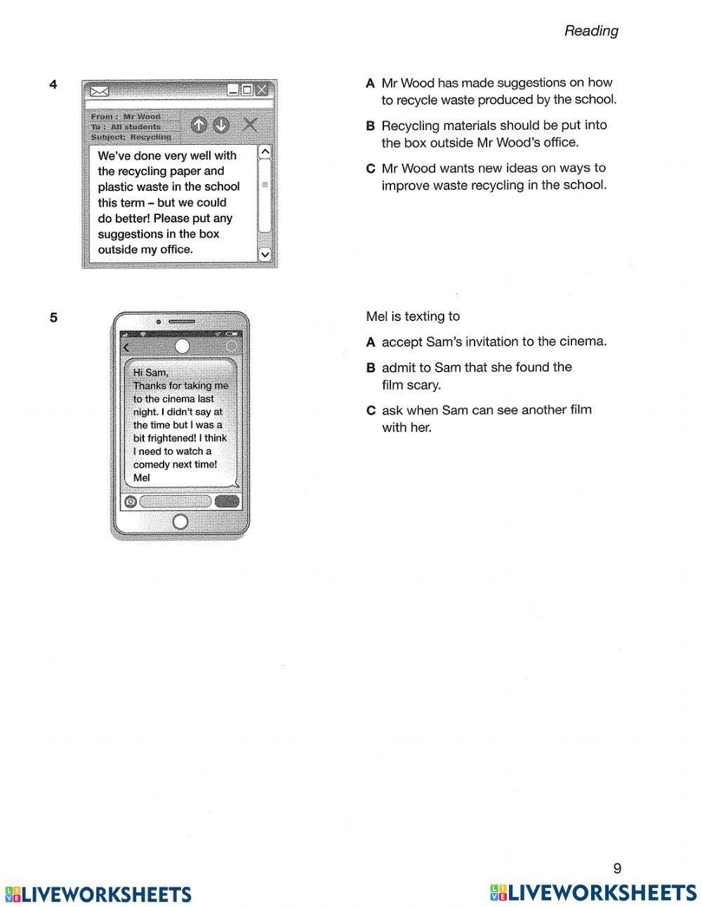 Reading part 1 PET 2020