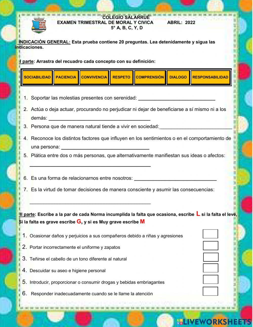 Examen de moral y cívica