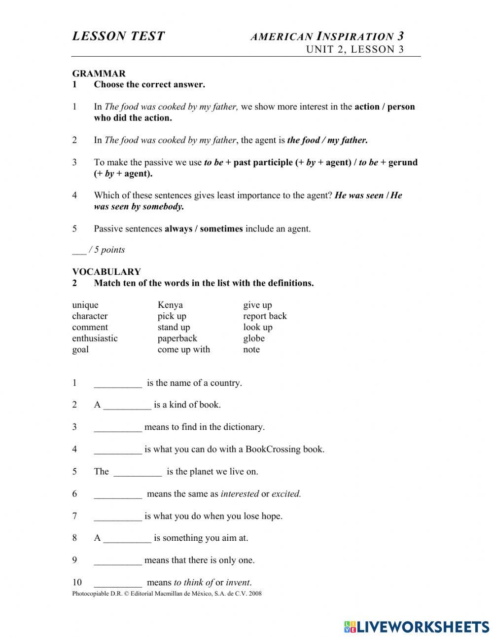 AMERICAN 3 UNIT 2 LESSON 3 TEST T
