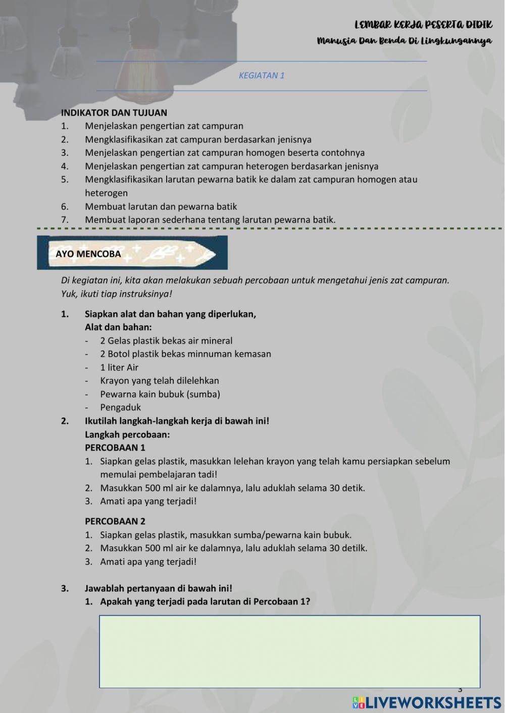 Kelas 5, Tema 9 Subtema 3 Pb 5, Muatan IPA SBdP